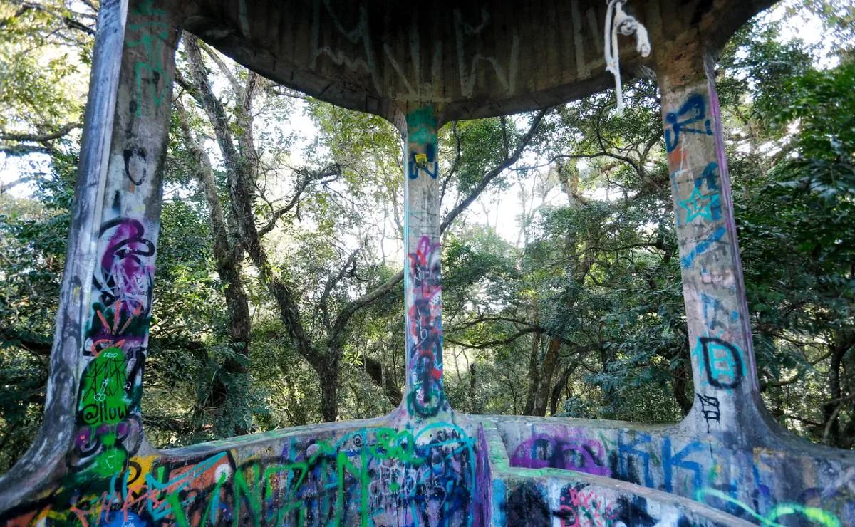 Imagem mostra detalhes de um mirante secreto no Parque Barigui, em Curitiba