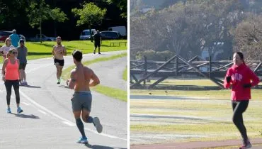 Imagem mostra o Barigui em dois momentos: com calorzão e com geada, tal como a previsão desta semana em Curitiba.