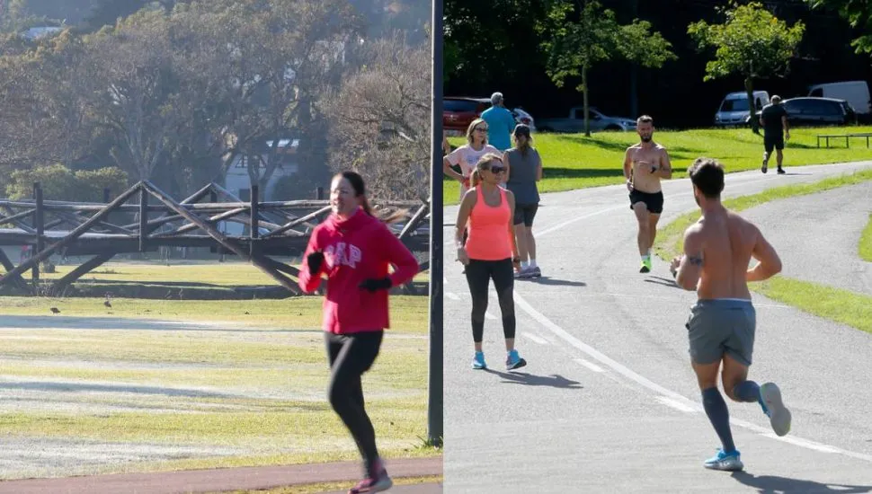 Imagem mostra o Barigui em dois momentos: com calorzão e com geada, tal como a previsão desta semana em Curitiba.