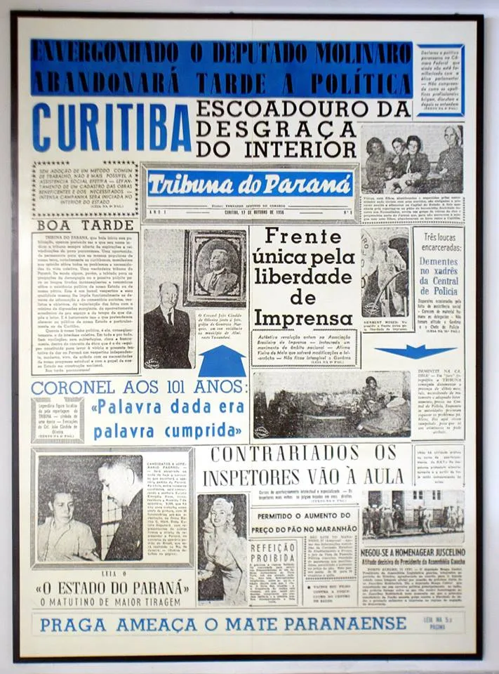 Reprodução da capa da primeira edição da Tribuna do Paraná, em 17 de outubro de 1956.