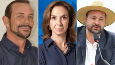 Imagem mostra três pessoas que são candidatas à prefeitura de São José dos Pinhais.