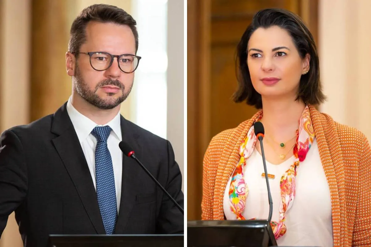 Imagem mostra os vereadores Marcelo Fachinello (Podemos) e Amalia Tortato (Novo