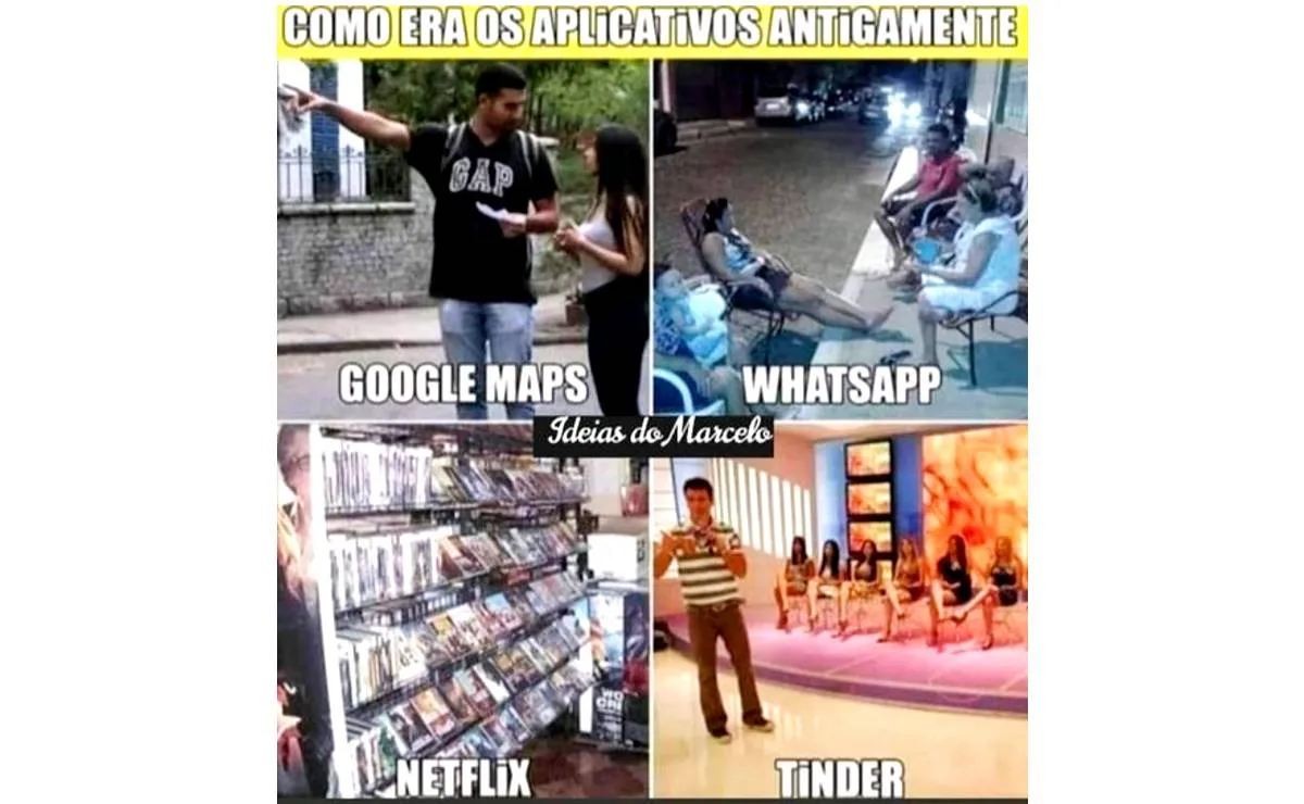 Imagem mostra como era a vida antes de aplicativos como WhatsApp, Netflix e Tinder.