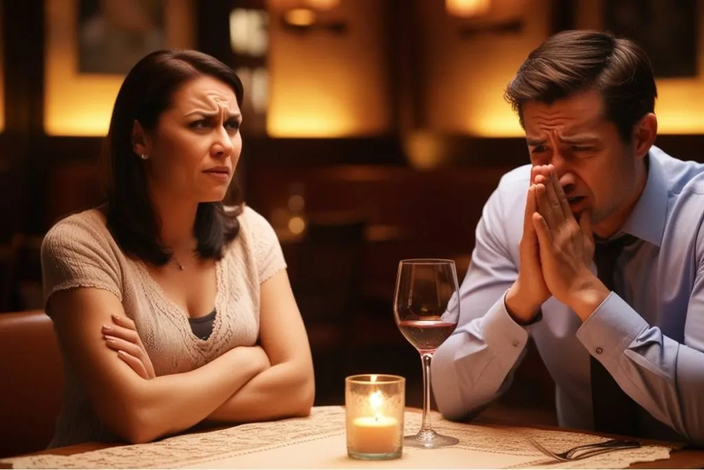 Imagem mostra um casal conversando em um restaurante