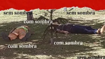 Na imagem, pessoas e trabalhadores descansam deitados no chão, sob a sombra de uma árvore.